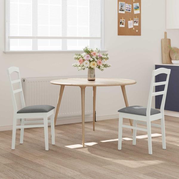 ARDEBO.de - Esszimmerstuhl 2 pcs Weiß und Grau Massivholz