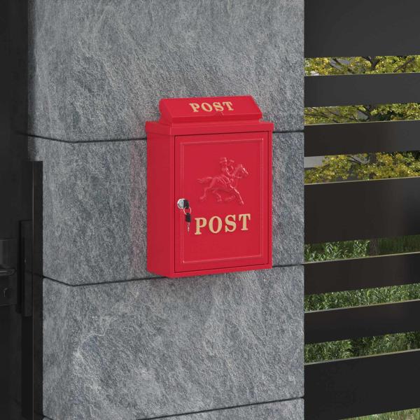 ARDEBO.de - Wandmontierter Briefkasten Rot 29 x 13 x 41 cm Gussaluminium