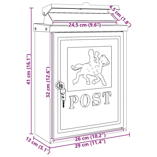 Wandmontierter Briefkasten Bronze 29 x 13 x 41 cm Gussaluminium