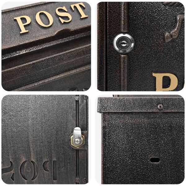 Wandmontierter Briefkasten Bronze 29 x 13 x 41 cm Gussaluminium