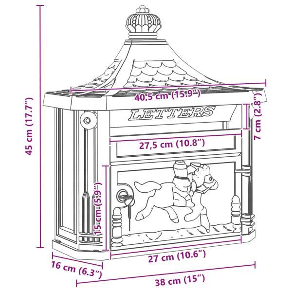 Wandmontierter Briefkasten mit Tür Schwarz 40,5 x 15,5 x 44 cm