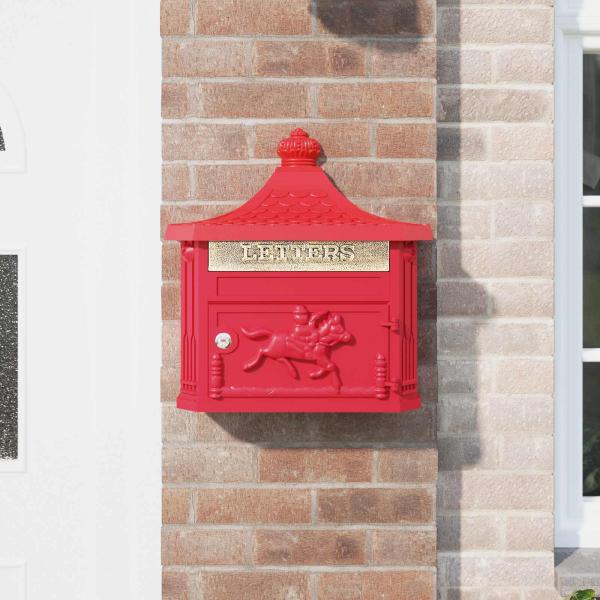Wandmontierter Briefkasten mit Speicher Rot 40,5 x 15,5 x 44 cm