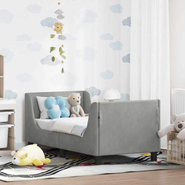 ARDEBO.de - Kinderbettgestell mit Kopfteil Hellgrau 70 x 140 cm Samt