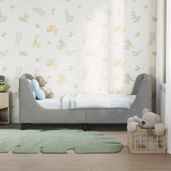 Kinderbettgestell mit Kopfteil Hellgrau 70 x 140 cm Samt