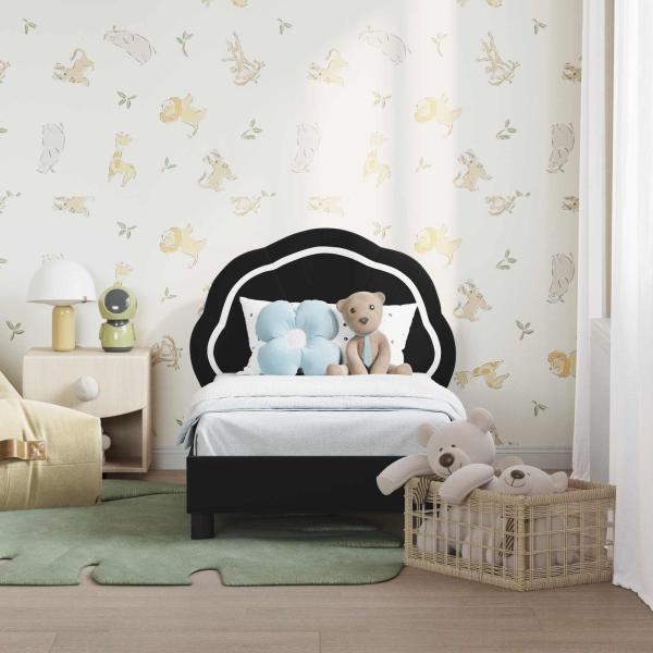 Kinderbettgestell mit Kopfteil Schwarz 70 x 140 cm Samt