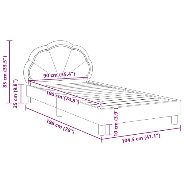 Kinderbettgestell mit Kopfteil Hellgrau 90 x 190 cm Samt