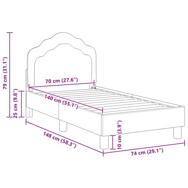 Kinderbettgestell mit Kopfteil Dunkelgrau 70 x 140 cm Samt