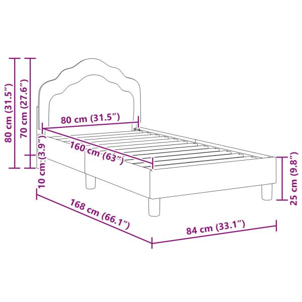 Kinderbettgestell mit Kopfteil Dunkelgrau 80 x 160 cm Samt