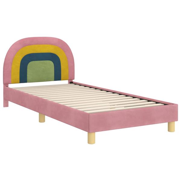 Kinderbettgestell mit Kopfteil Rosa 90 x 200 cm Samt