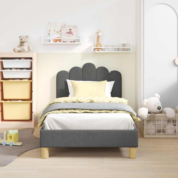 Kinderbettgestell mit Kopfteil Dunkelgrau 80 x 160 cm Stoff