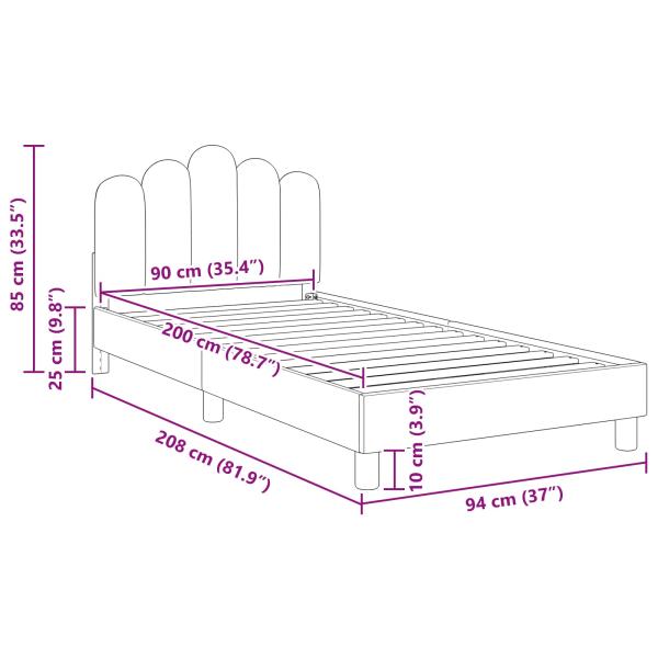 Kinderbettgestell mit Kopfteil Dunkelgrau 90 x 200 cm Stoff