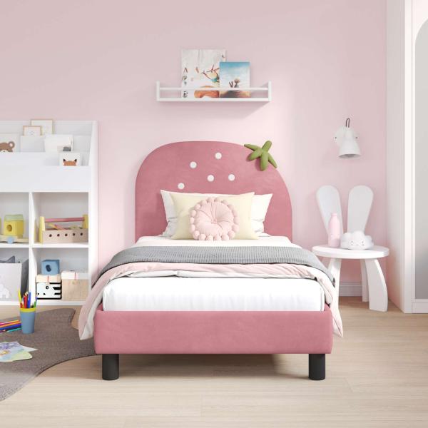 Kinderbettgestell mit Kopfteil Rosa 80 x 160 cm Samt