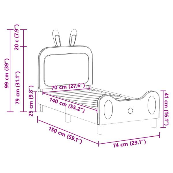 Kinderbettgestell mit Kopfteil Hellgrau 70 x 140 cm PU