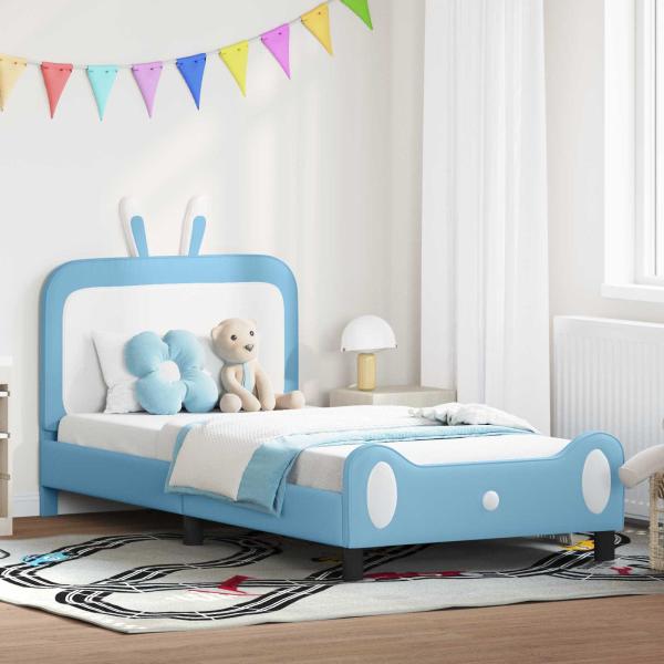ARDEBO.de - Kinderbettgestell mit Kopfteil mit Kopfteil Blau 80 x 200 cm PU