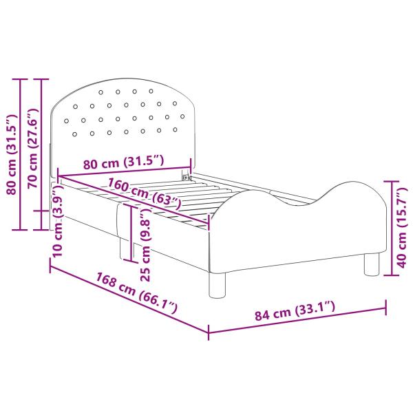Kinderbettgestell mit Kopfteil Schwarz 80 x 160 cm Samt
