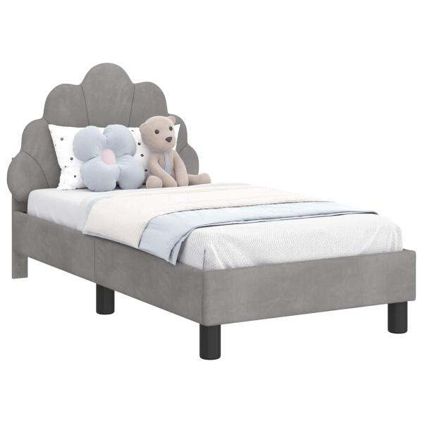 Kinderbettgestell mit Kopfteil Hellgrau 70 x 140 cm Samt