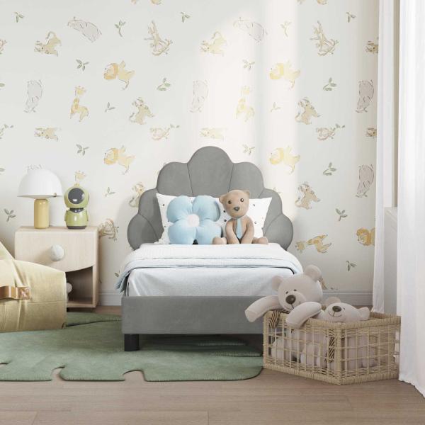 Kinderbettgestell mit Kopfteil Hellgrau 70 x 140 cm Samt