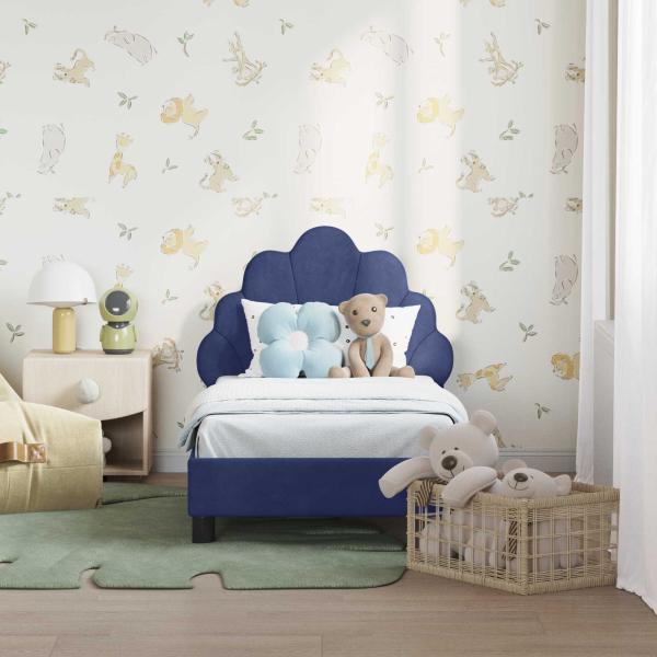 Kinderbettgestell mit Kopfteil Polizeiblau 70 x 140 cm Samt