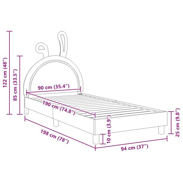 Kinderbettgestell mit Kopfteil mit Kopfteil Weiß 90 x 190 cm PU
