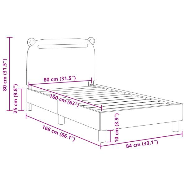 Kinderbettgestell mit Kopfteil Schwarz 80 x 160 cm Stoff