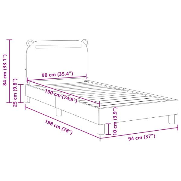 Kinderbettgestell mit Kopfteil Hellgrau 90 x 190 cm Stoff