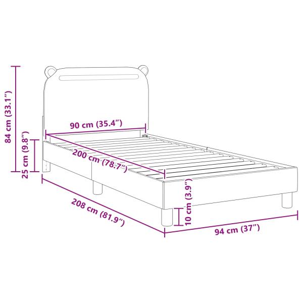 Kinderbettgestell mit Kopfteil Dunkelgrau 90 x 200 cm Stoff