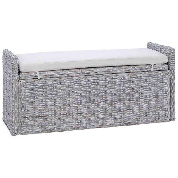 Sitzbank mit Stauraum Weiß gewaschen 110 x 40 x 50 cm Rattan
