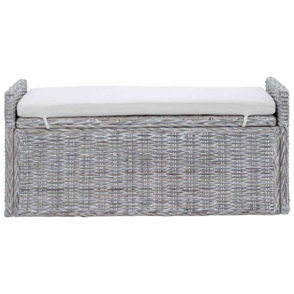 Sitzbank mit Stauraum Weiß gewaschen 110 x 40 x 50 cm Rattan