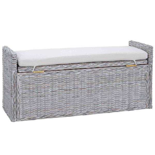 Sitzbank mit Stauraum Weiß gewaschen 110 x 40 x 50 cm Rattan