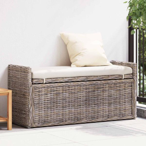 ARDEBO.de - Sitzbank mit Stauraum mit Kissen Grau 110 x 40 x 50 cm Rattan