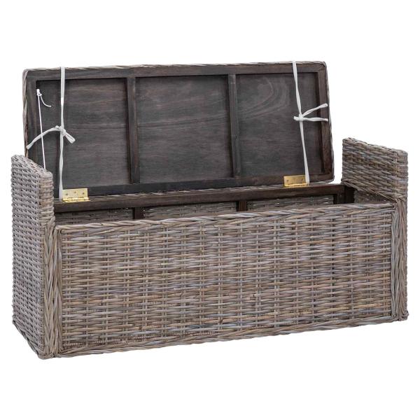 Sitzbank mit Stauraum mit Kissen Grau 110 x 40 x 50 cm Rattan