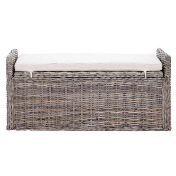 Sitzbank mit Stauraum mit Kissen Grau 110 x 40 x 50 cm Rattan