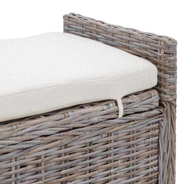 Sitzbank mit Stauraum mit Kissen Grau 110 x 40 x 50 cm Rattan