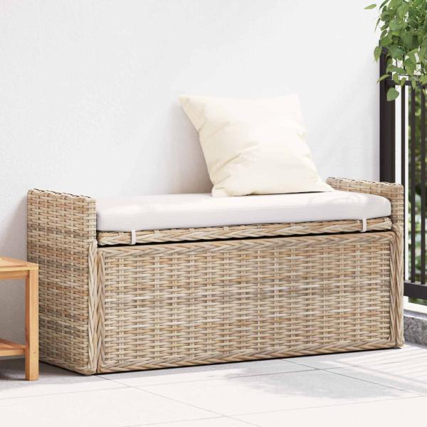 ARDEBO.de - Sitzbank mit Stauraum mit Kissen Natur 110 x 40 x 50 cm Rattan
