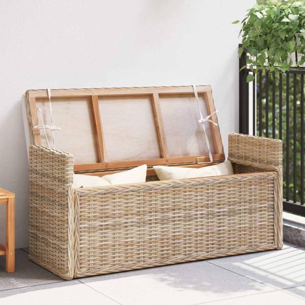 Sitzbank mit Stauraum mit Kissen Natur 110 x 40 x 50 cm Rattan