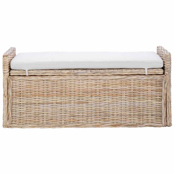 Sitzbank mit Stauraum mit Kissen Natur 110 x 40 x 50 cm Rattan