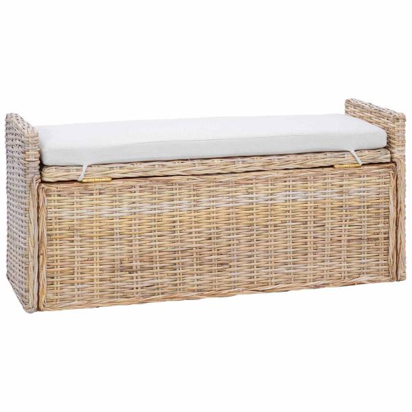 Sitzbank mit Stauraum mit Kissen Natur 110 x 40 x 50 cm Rattan