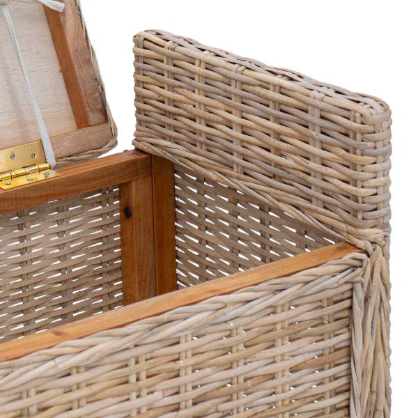 Sitzbank mit Stauraum mit Kissen Natur 110 x 40 x 50 cm Rattan
