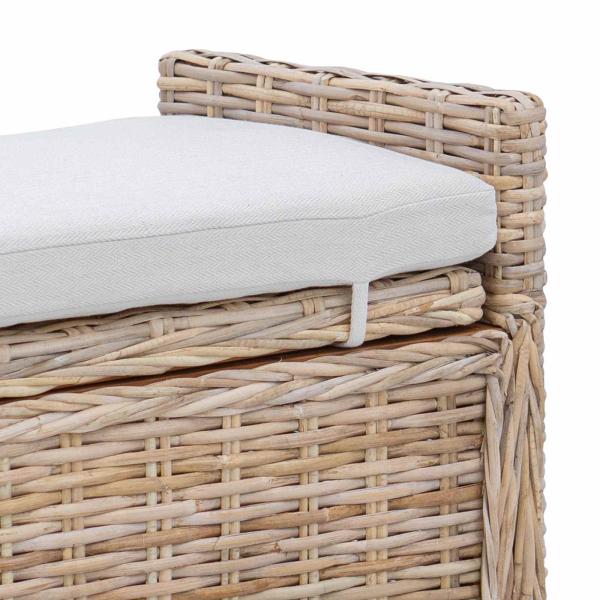 Sitzbank mit Stauraum mit Kissen Natur 110 x 40 x 50 cm Rattan