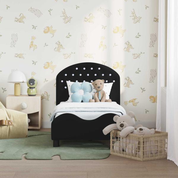 Kinderbettgestell mit Kopfteil Schwarz 70 x 140 cm Samt