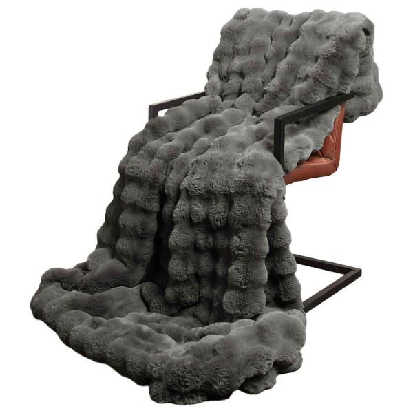 Kunstfell Kaninchenfell Decke Dunkelgrau 130 x 150 cm Polyester