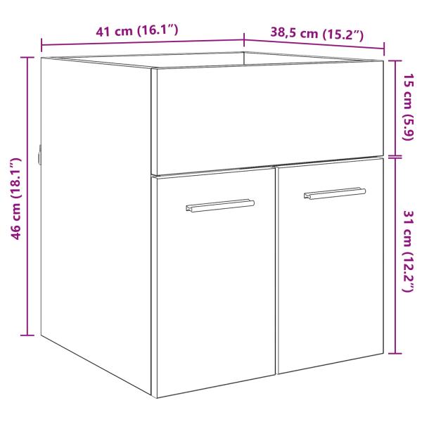 Waschbeckenunterschrank Schwarz Eichen-Optik 41 x 38,5 x 46 cm