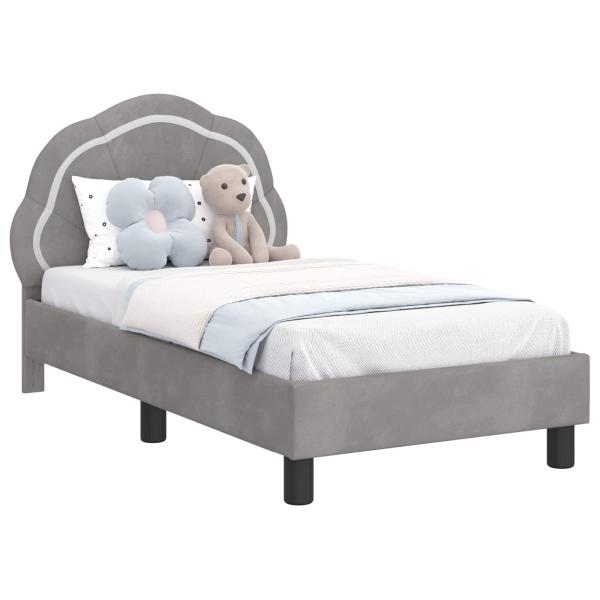 Kinderbettgestell mit Kopfteil Hellgrau 70 x 140 cm Samt