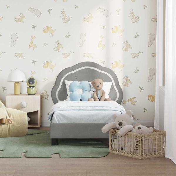 Kinderbettgestell mit Kopfteil Hellgrau 70 x 140 cm Samt