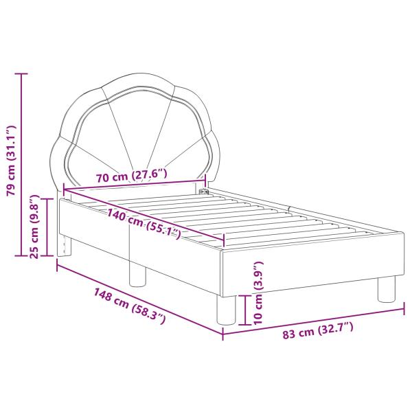 Kinderbettgestell mit Kopfteil Hellgrau 70 x 140 cm Samt