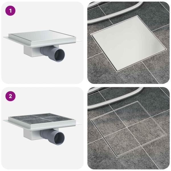 2 in 1 Duschablauf Silber 20 x 20 cm Edelstahl 304