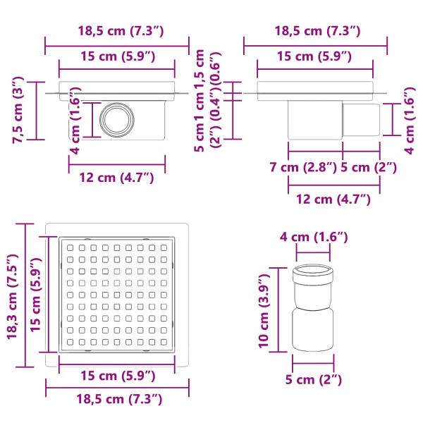 2 in 1 Duschablauf Silber 15 x 15 cm Edelstahl 304