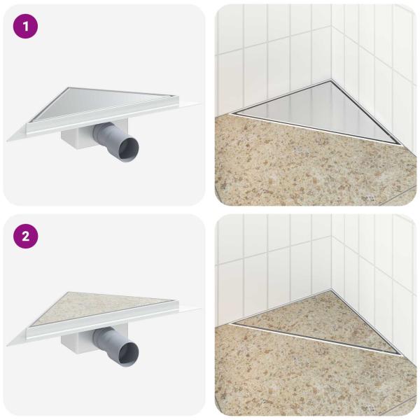 2 in 1 Dreiecks-Duschabfluss Silber 25 x 25 cm Edelstahl 304