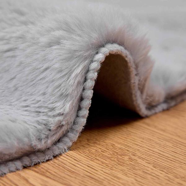 Rutschfester Teppich aus Kunstkaninchenfell OLITE Grau Ø 80 cm