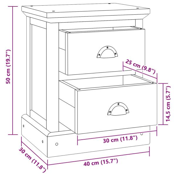 Nachttisch mit Schubladen Natur 40 x 30 x 50 cm Massivholz Teak